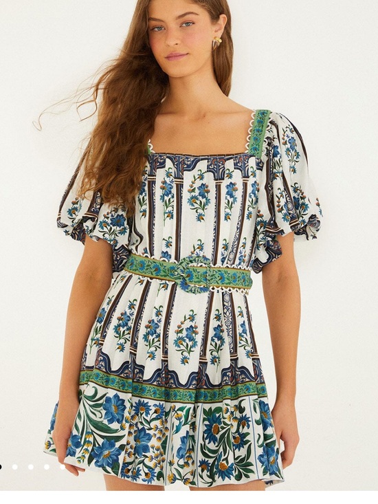FARM Rio Dresses & Skirts - FARM Rio White Mini Dress with Blue and Green Floral Print new with tags